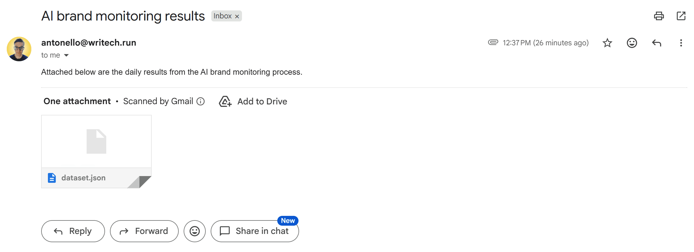 The configured body and the attached dataset as a JSON file