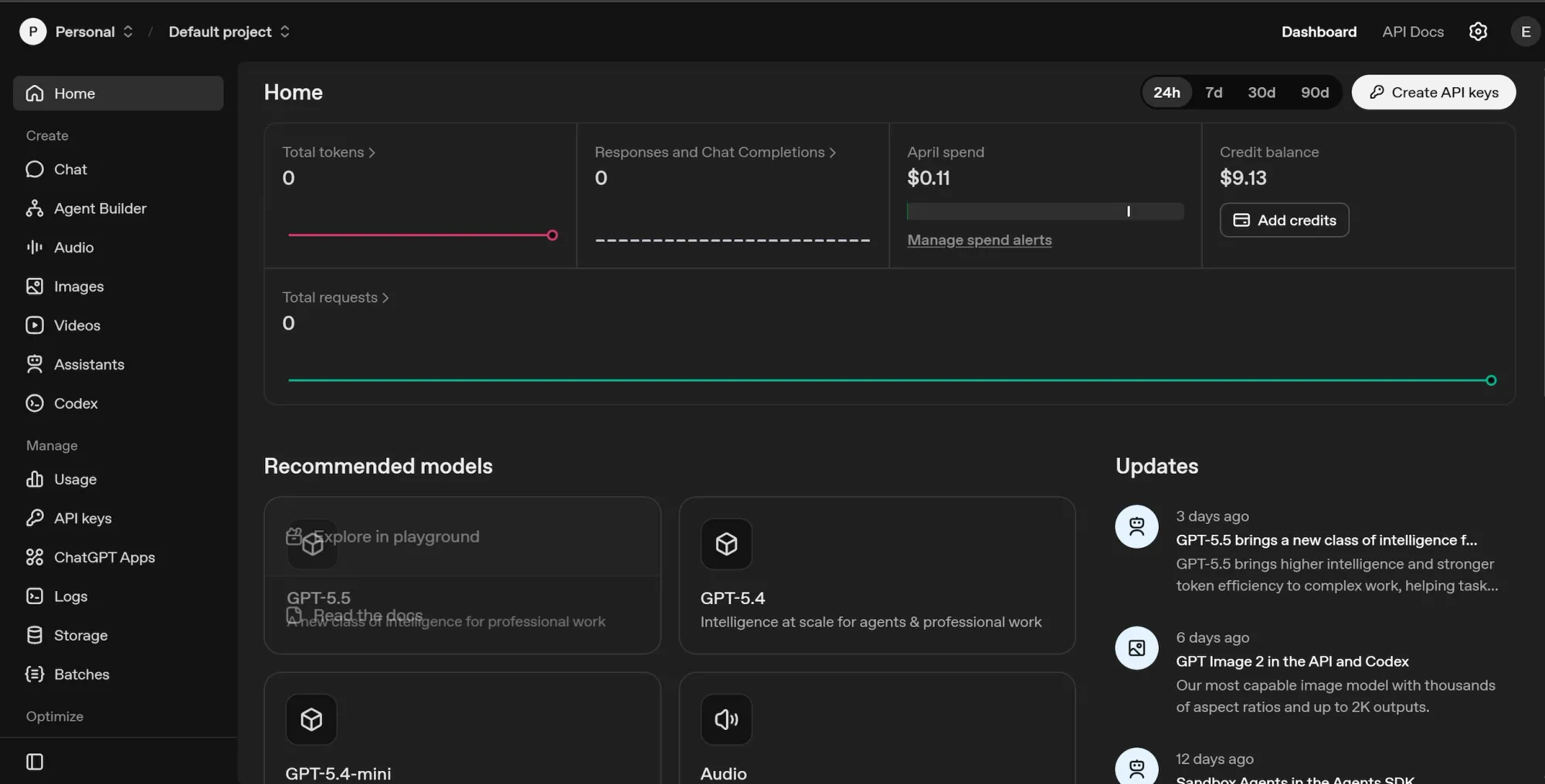 OpenAI developer dashboard and usage stats