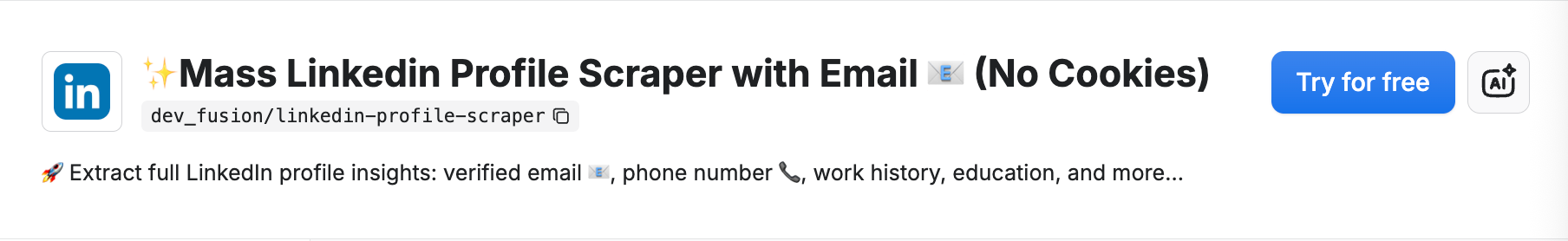 Apify: Mass LinkedIn Profile Scraper with Email (No Cookies)
