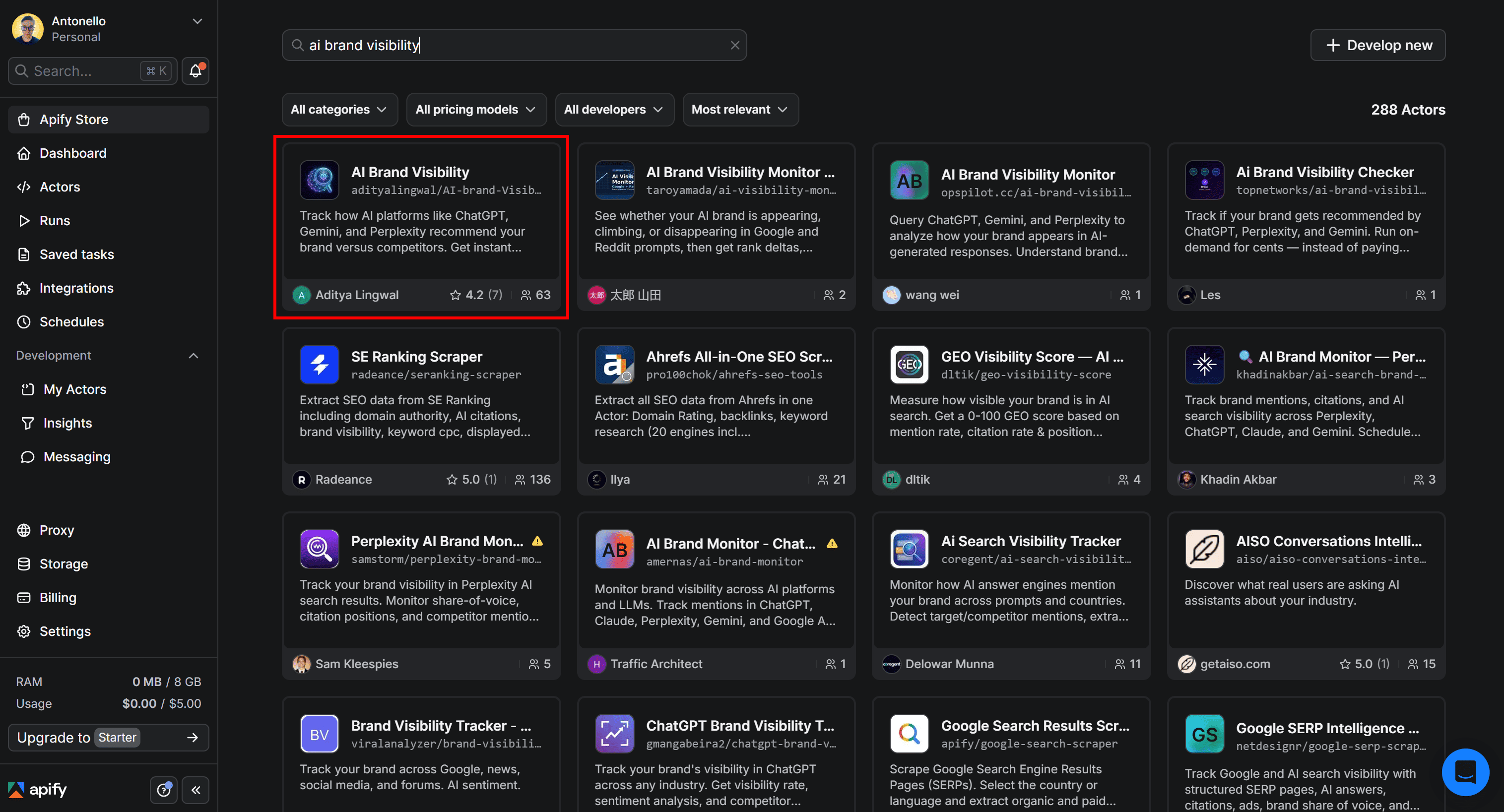 Select the AI Brand Visibility card