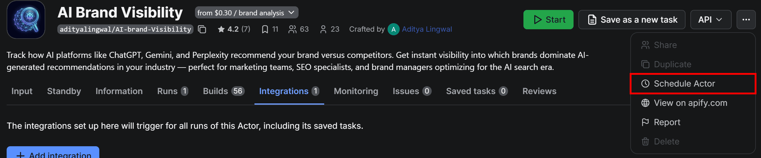 Select the Schedule Actor option
