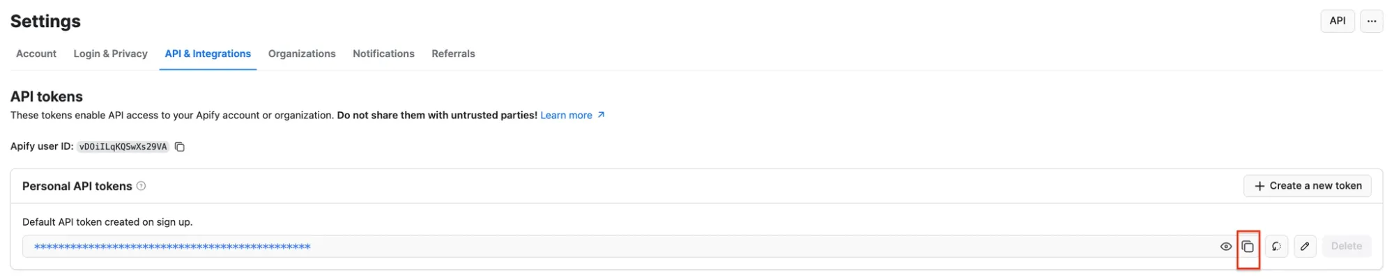 Get your Apify API token