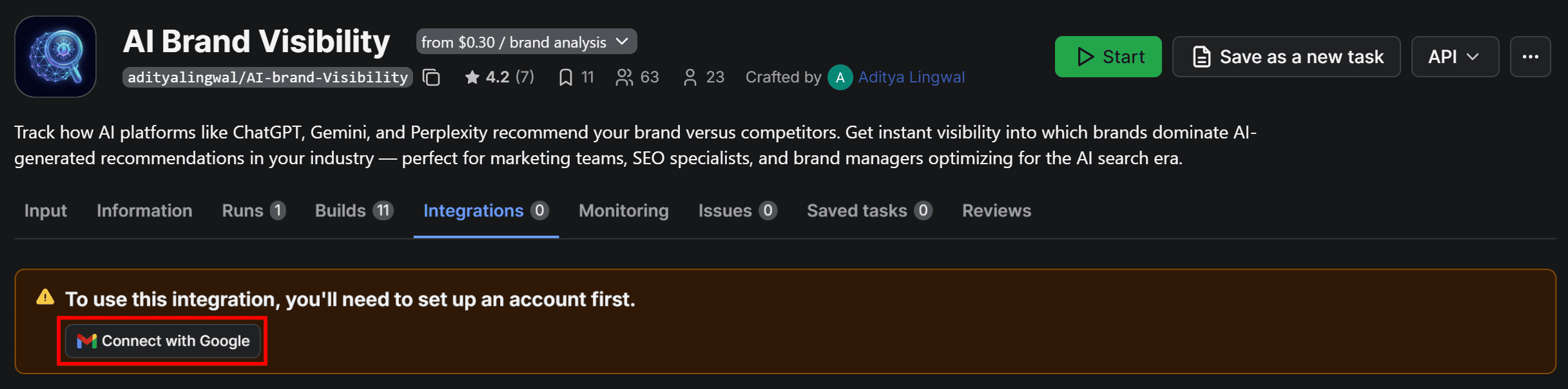 Click the Connect with Google button
