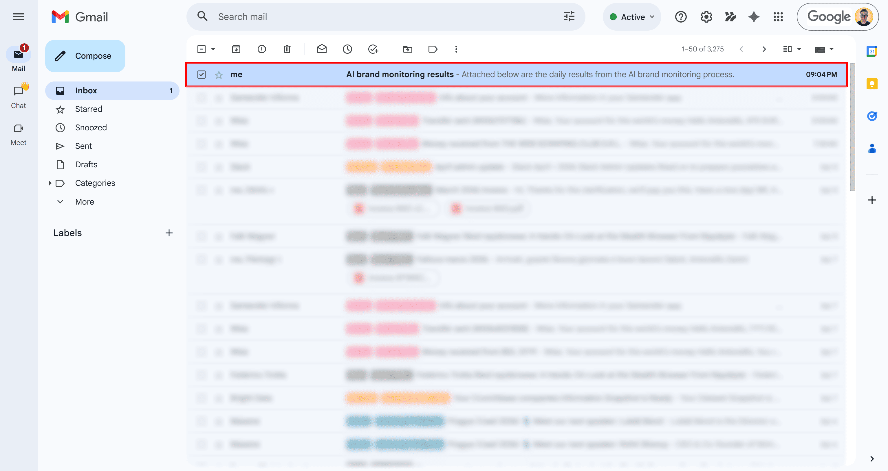 The email produced by the automated Apify workflow for AI brand monitoring
