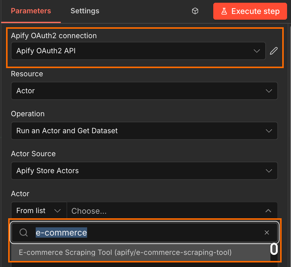 Apify authentication and Actor selection