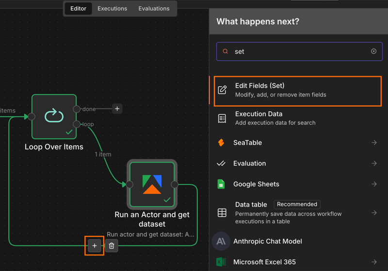 Creating the first set node