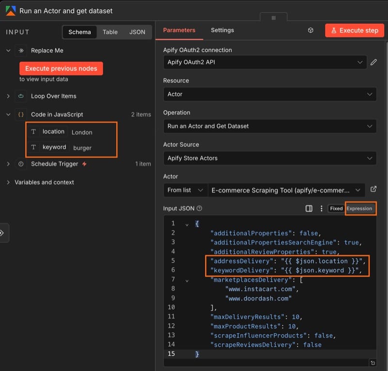 Initializing the input JSON