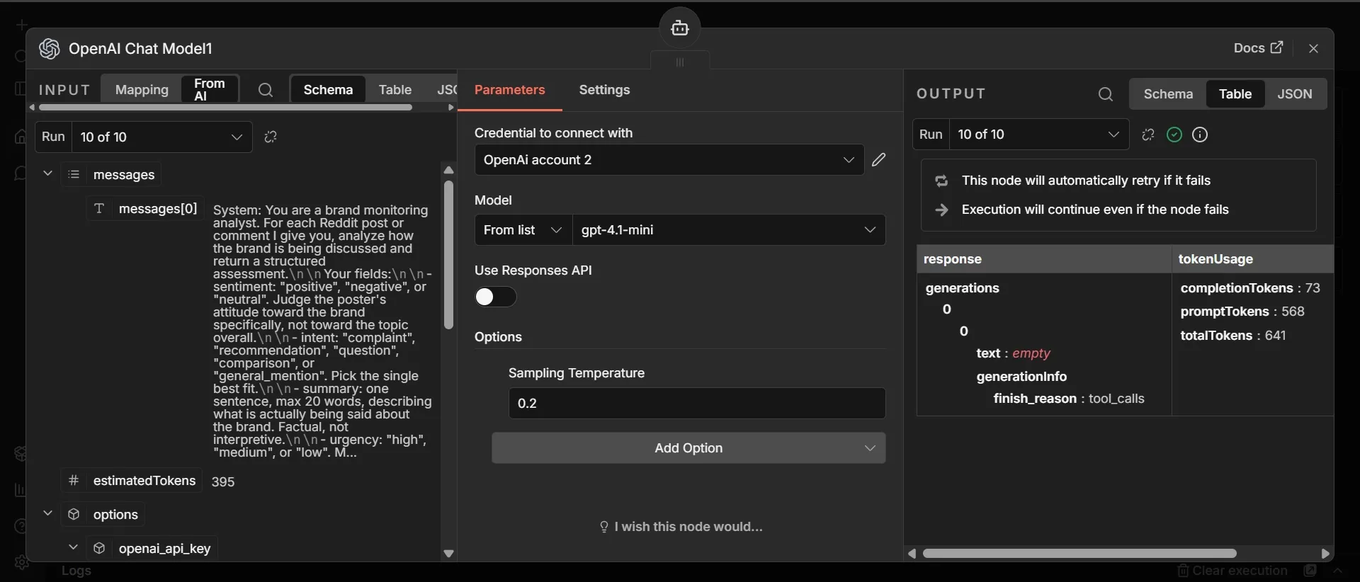 n8n Chat model sub-node for OpenAI display