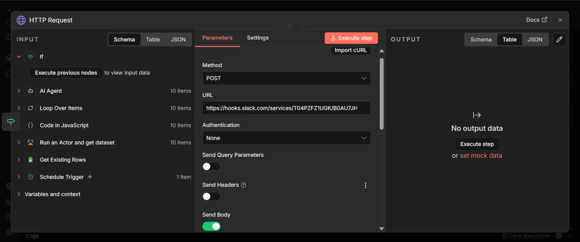 n8n "HTTP request" node display