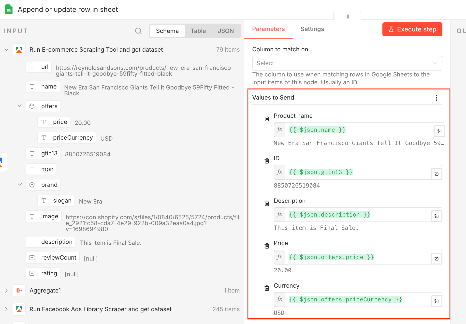 Mapping column names to data in Google Sheets 
