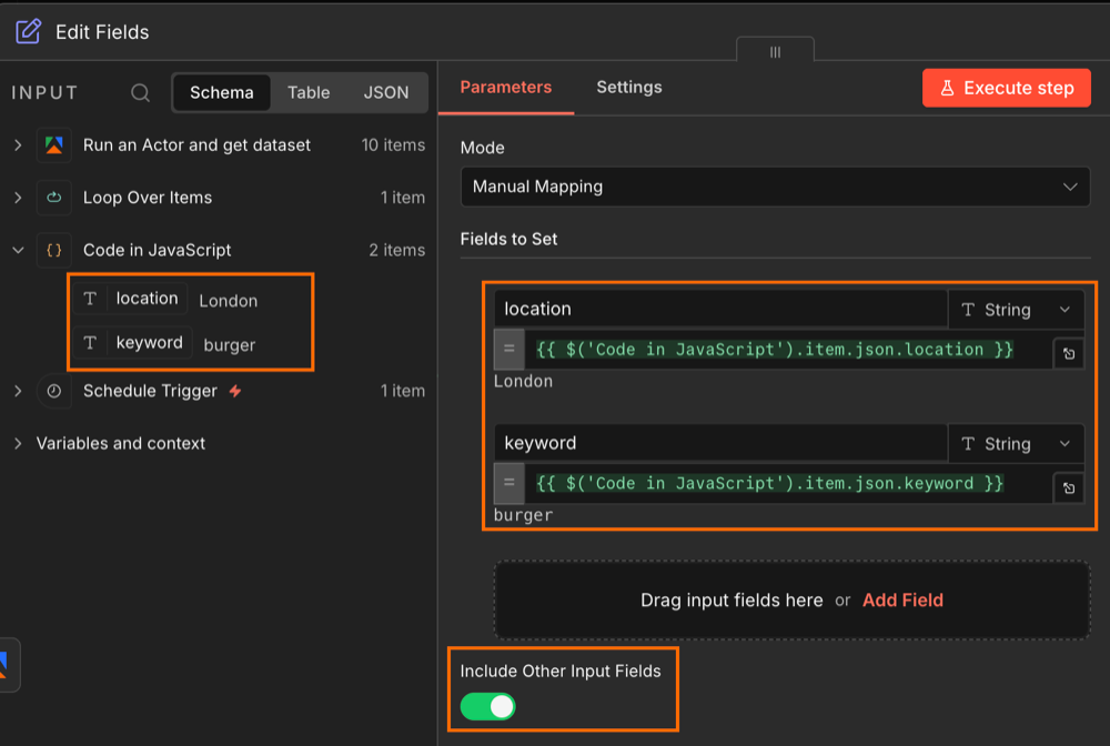 Preserving the location and keyword inputs