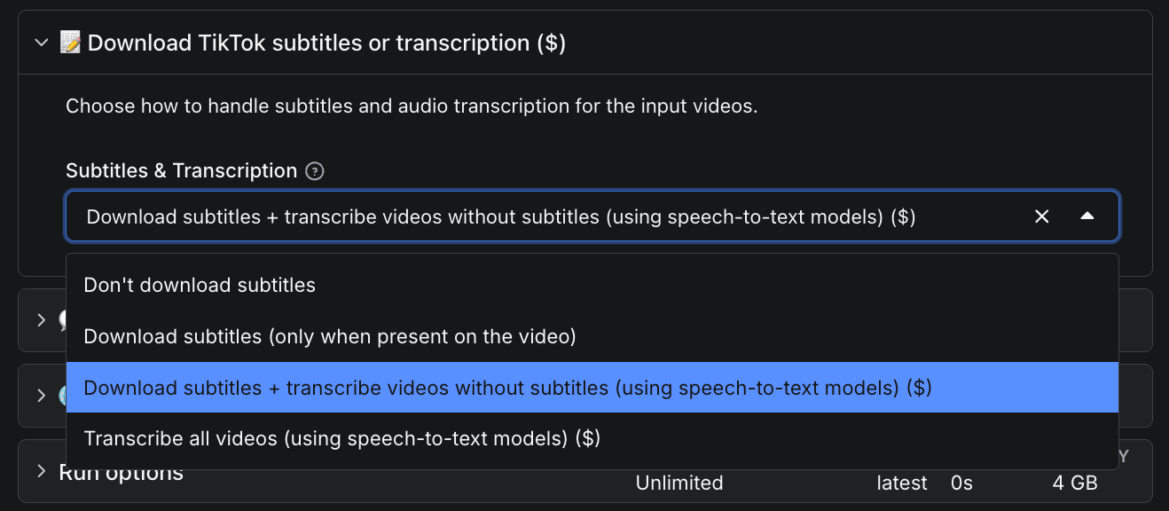 Actor configuration via Apify Console