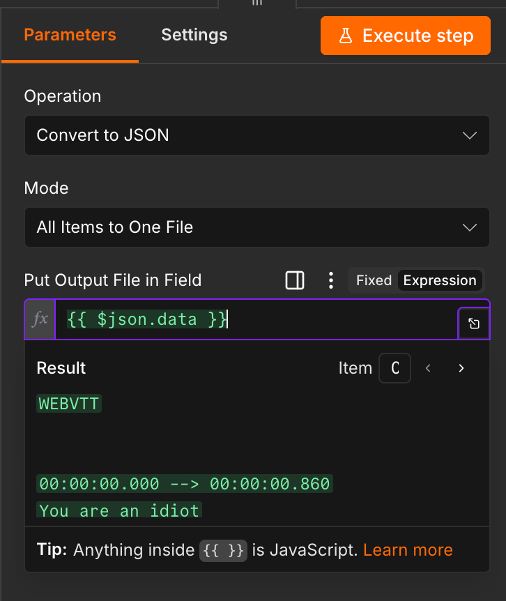 Pass the filtered data to the download node