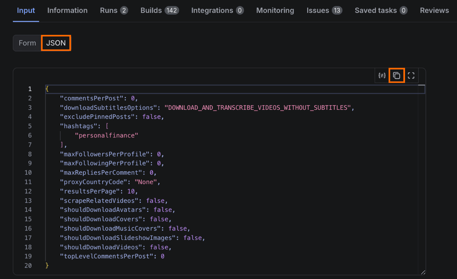 TikTok Scraper input JSON