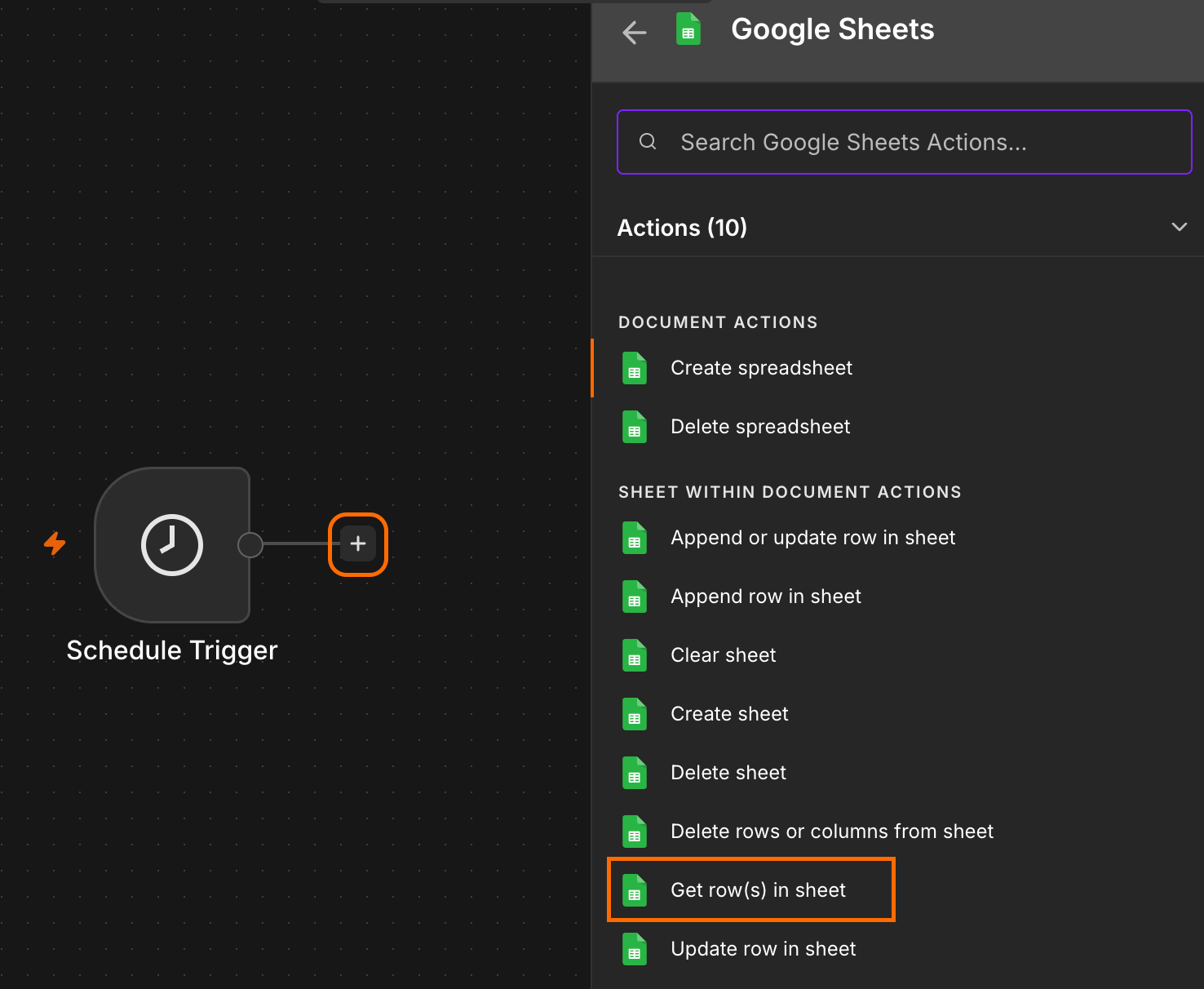 Create a Google Sheet node