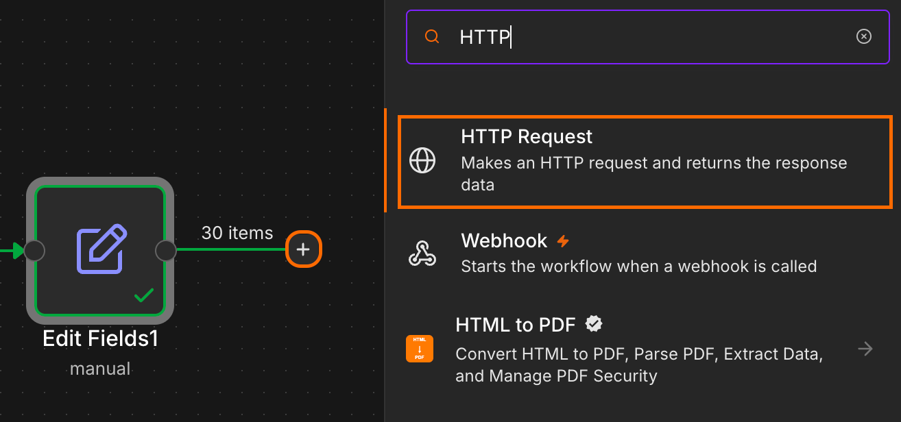 Create HTTP request node