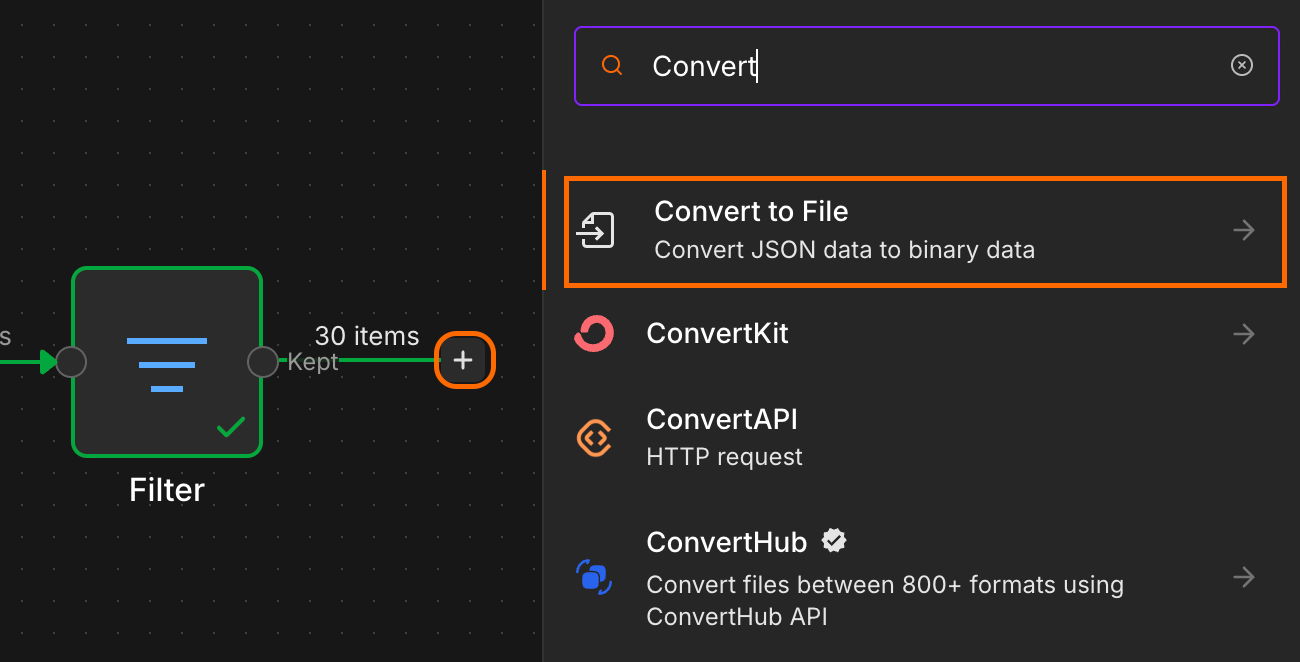 Create a Convert to File node