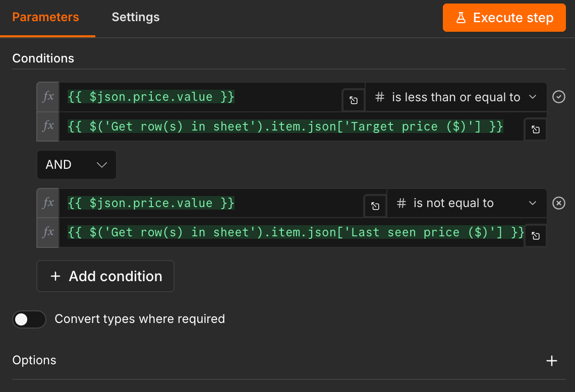 Conditions for the If node