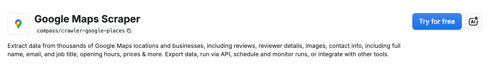 Google Maps Scraper on Apify Store