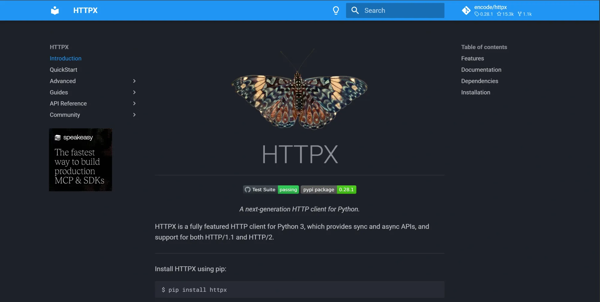 Image of HTTPX homepage