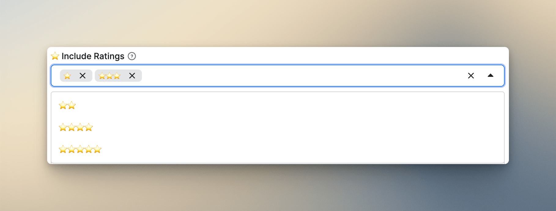 The multiselect star rating field open Apify Actor UI