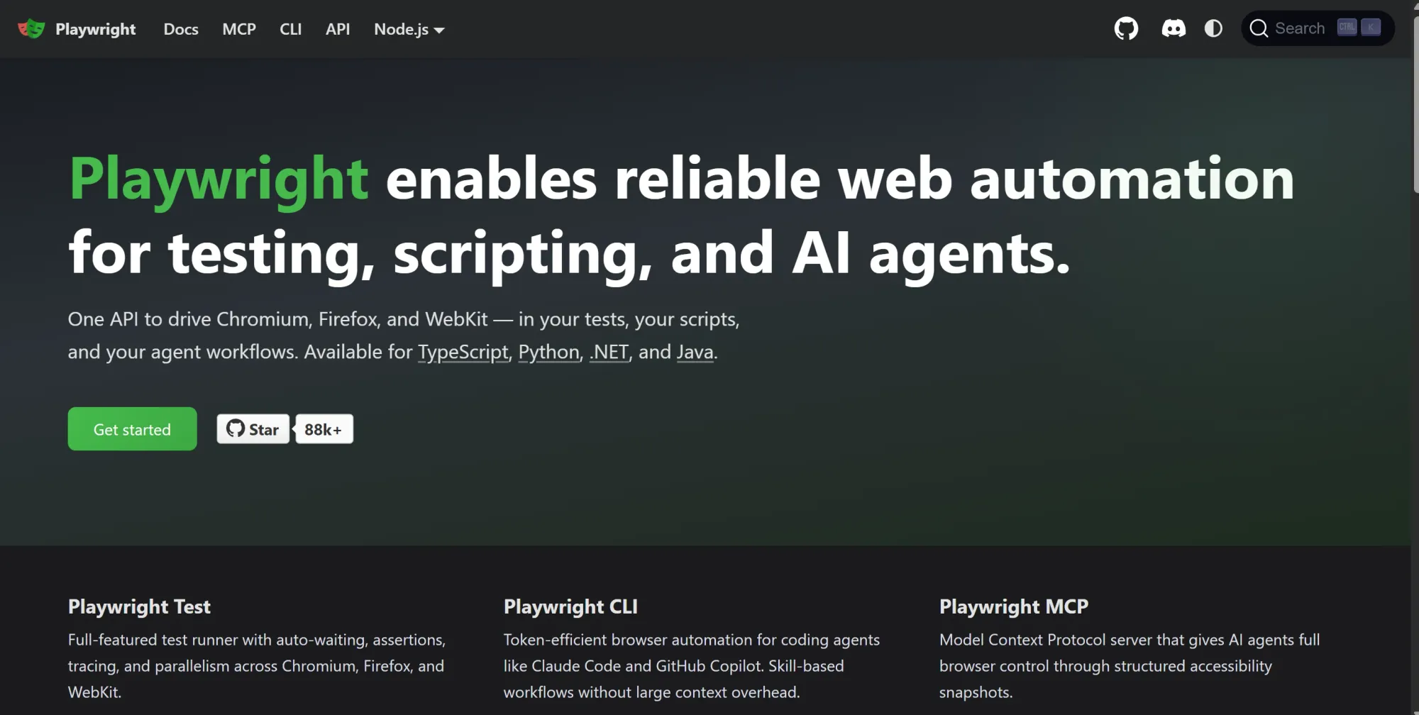 Image of Playwright's homepage
