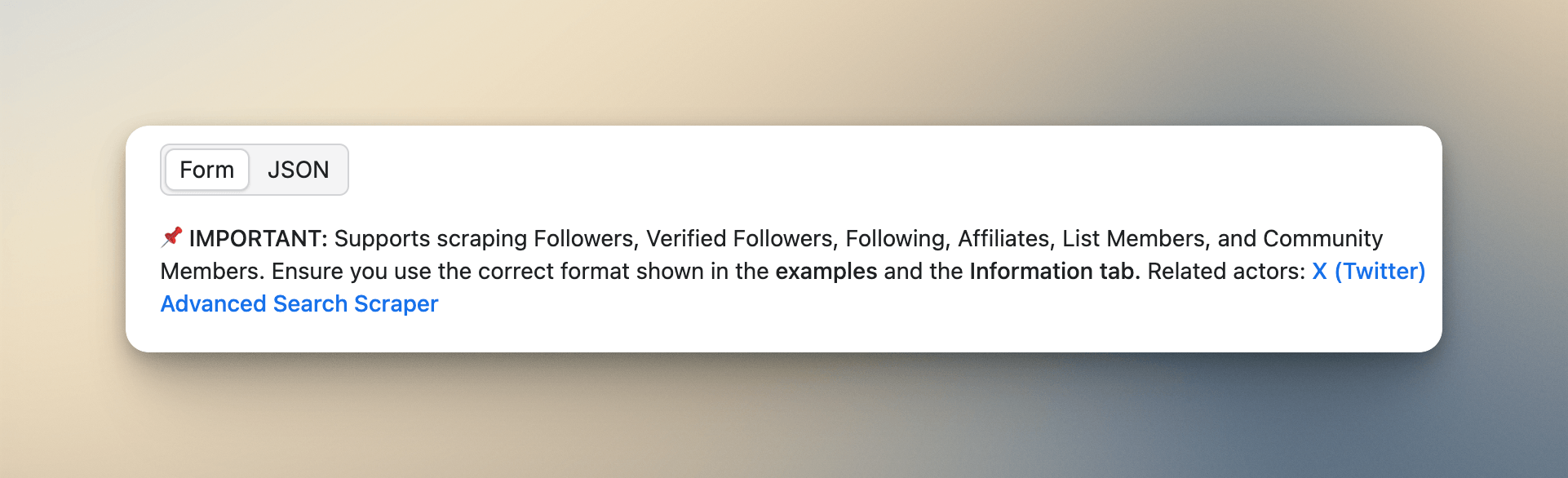 Good example of using input schema description - with important information for users