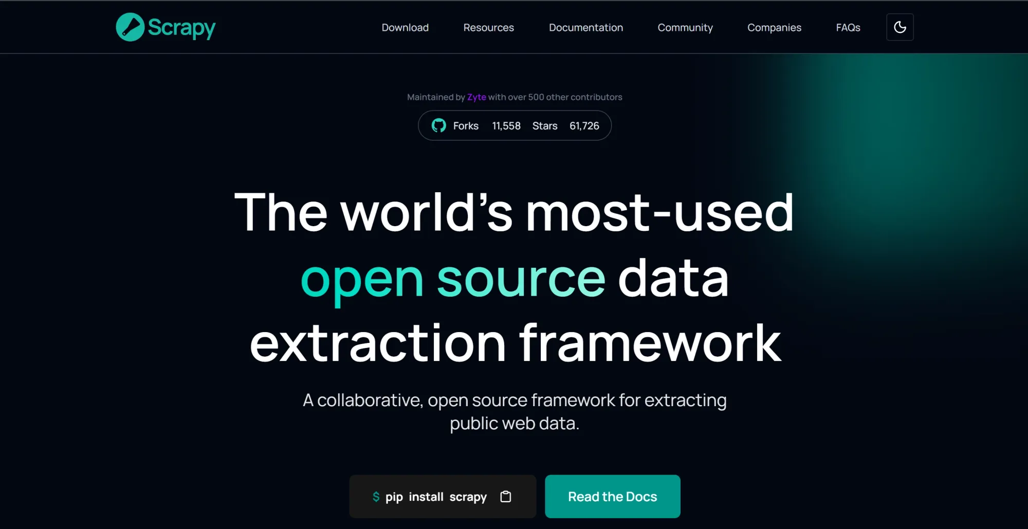 Image of Scrapy homepage