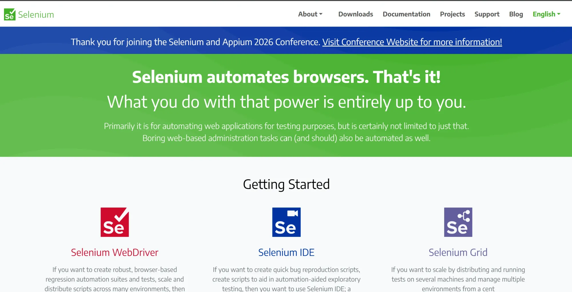 Image of Selenium homepage