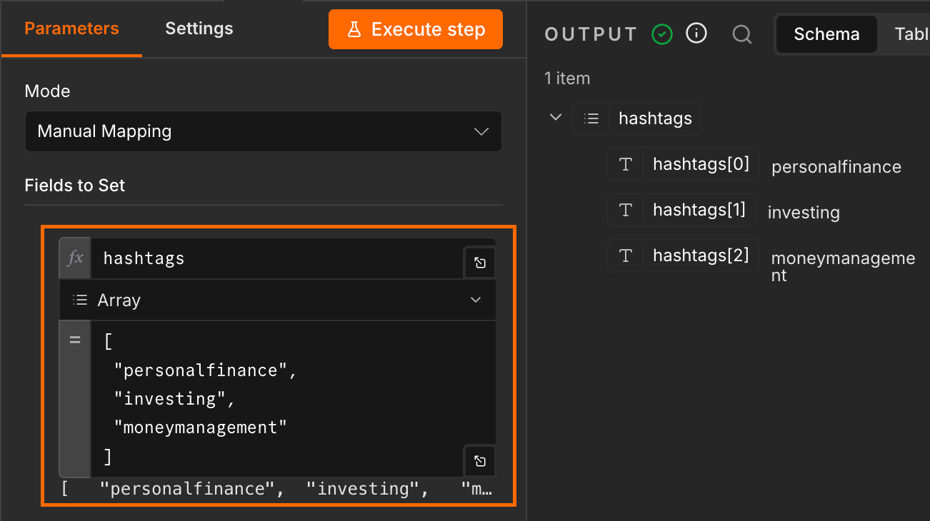Set hashtag array