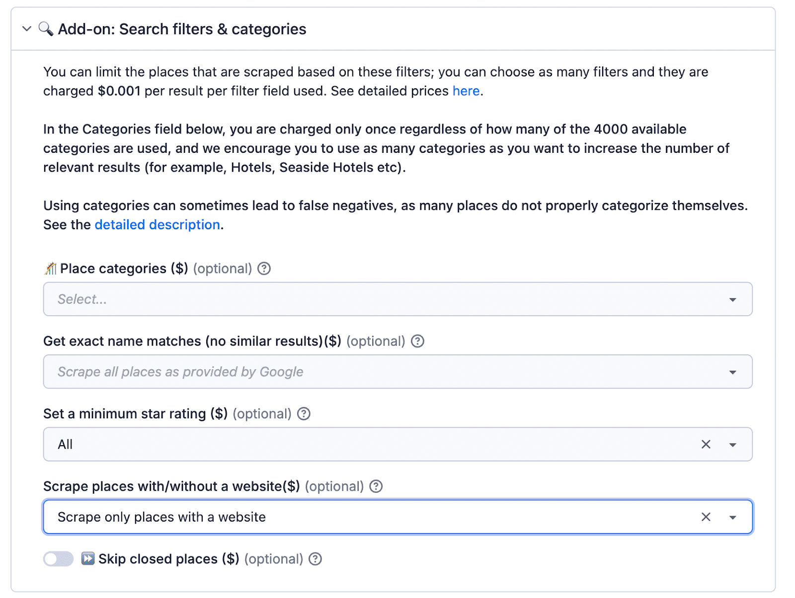 Add search filters and categories