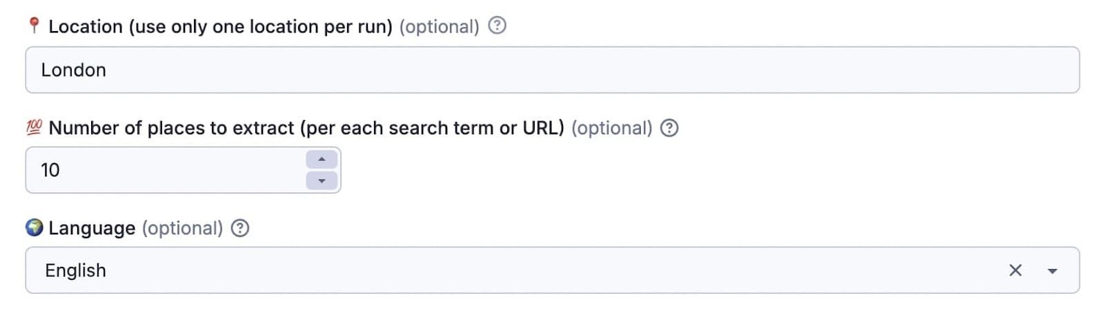 Choose location, number of places, and language