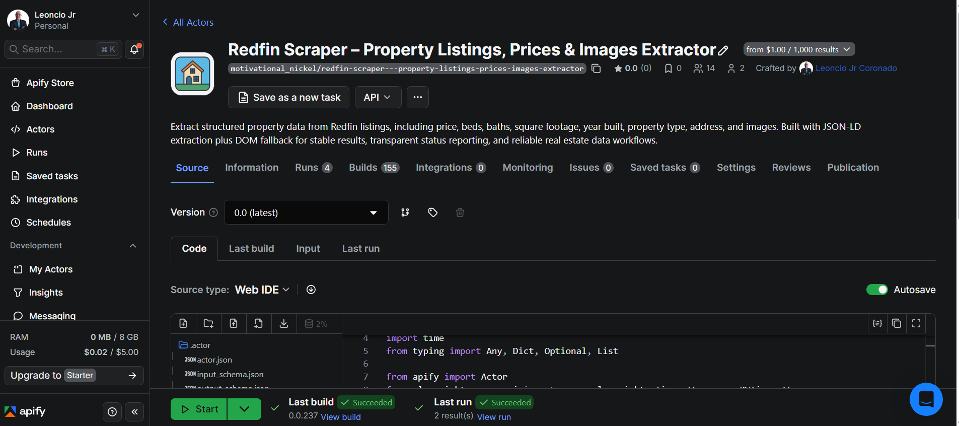 Redfin Extractor Actor page