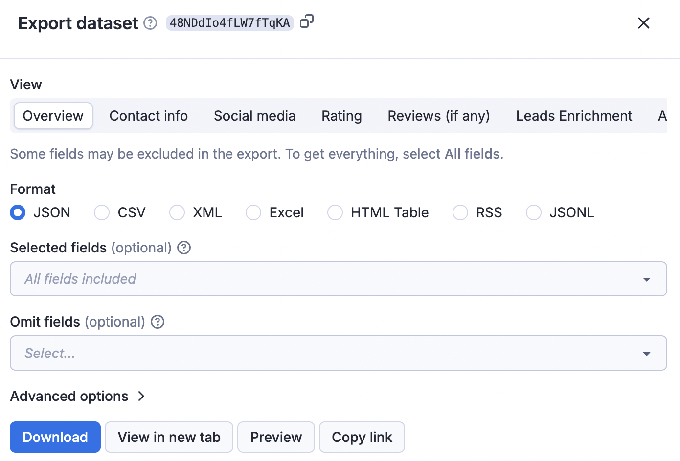 Export dataset