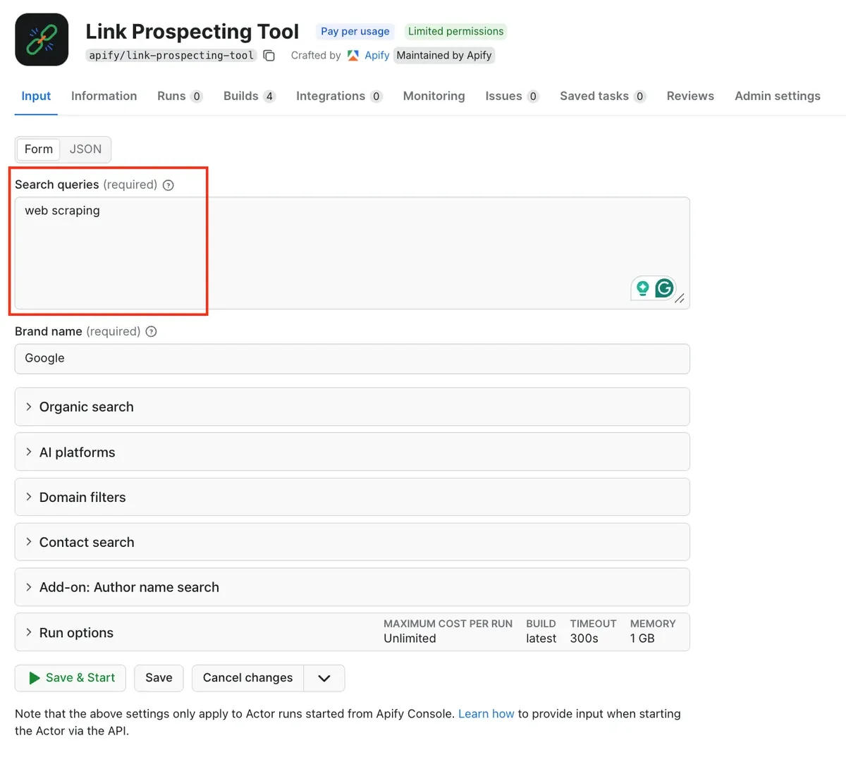 Link Prospecting Tool with search queries as input 