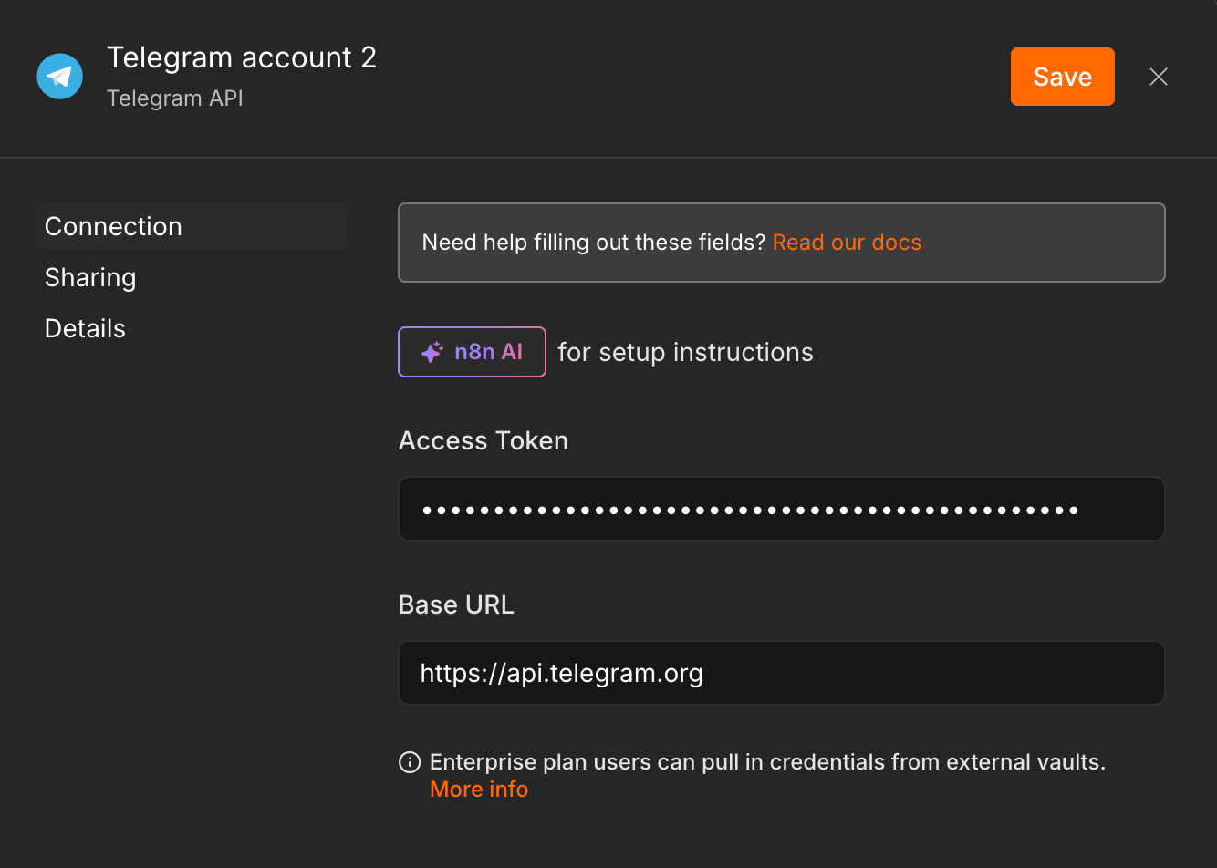 Connect Telegram access token