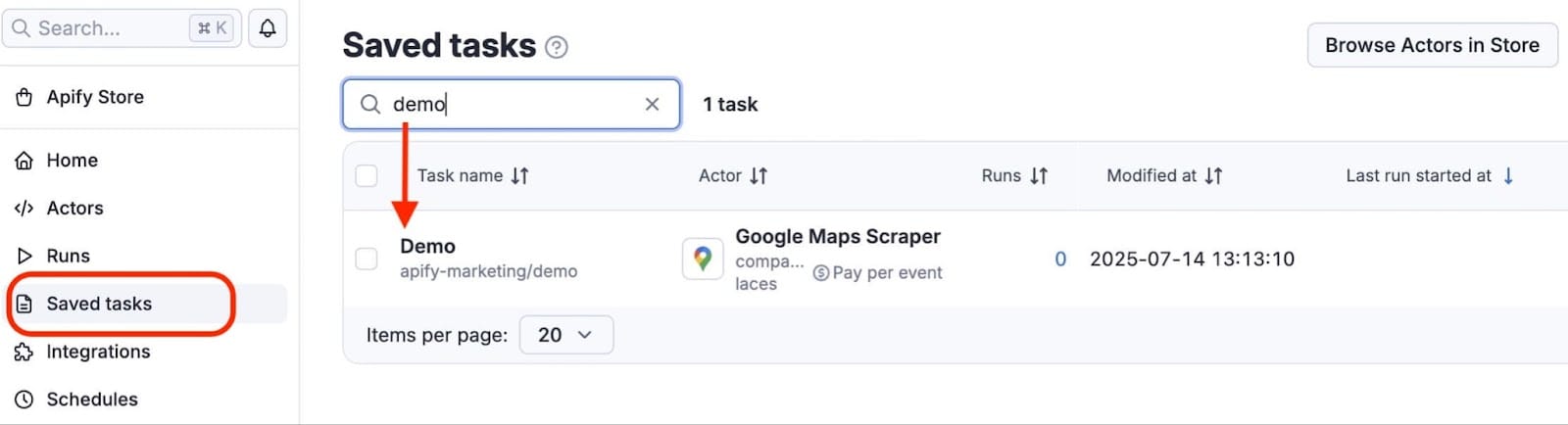 Go to saved tasks