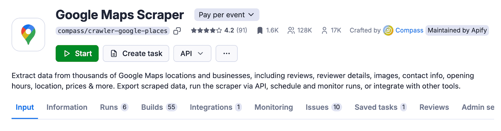 Google Maps Scraper on Apify Console