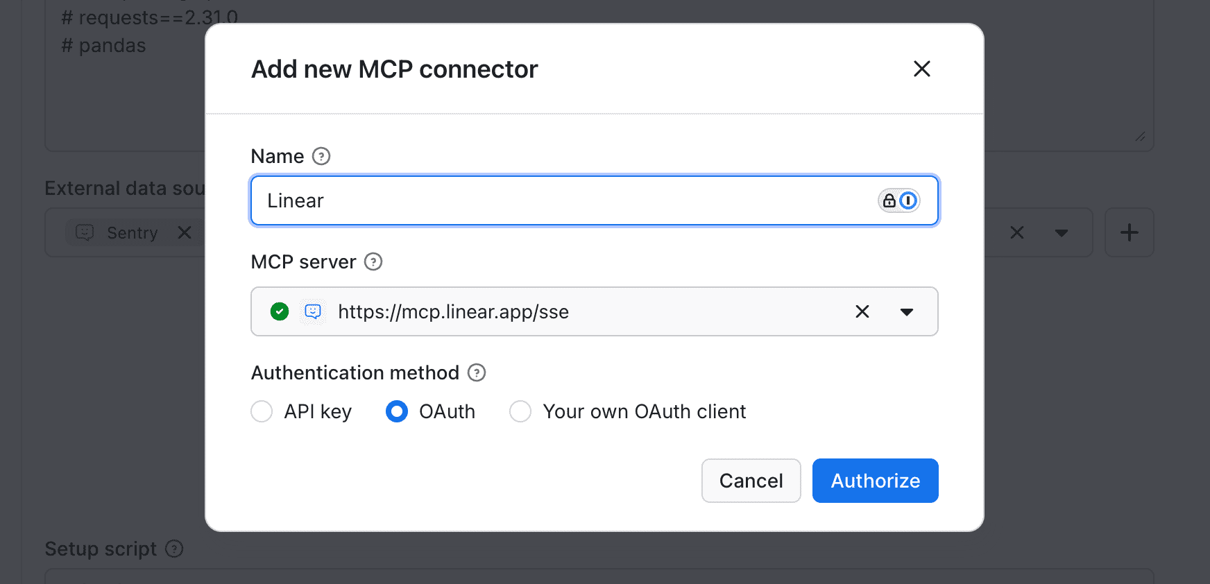 Add new MCP connector