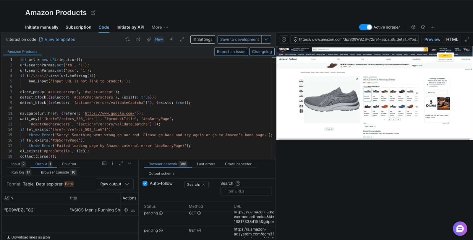Bright Data Web Scraping IDE - Amazon Product Template