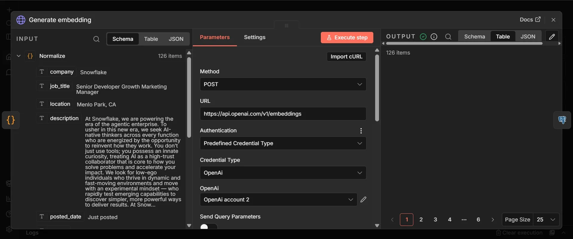 Opened Generate embedding node 