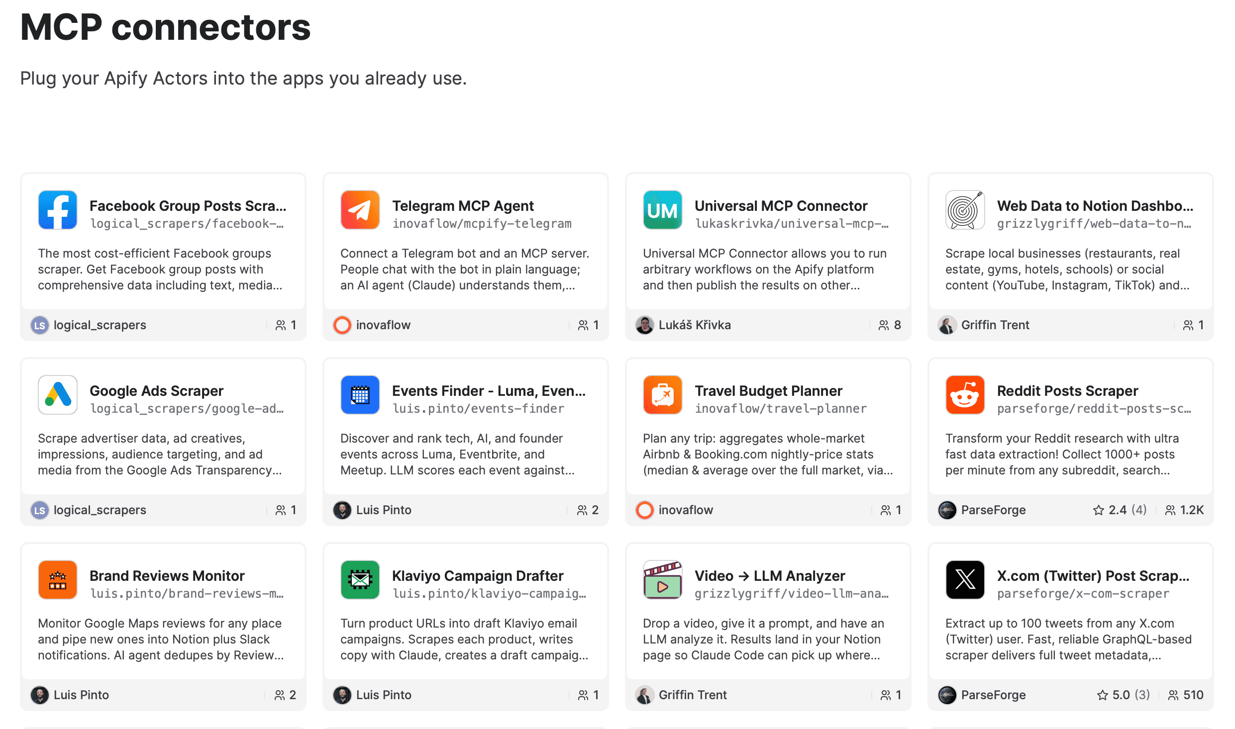 MCP connectors on Apify