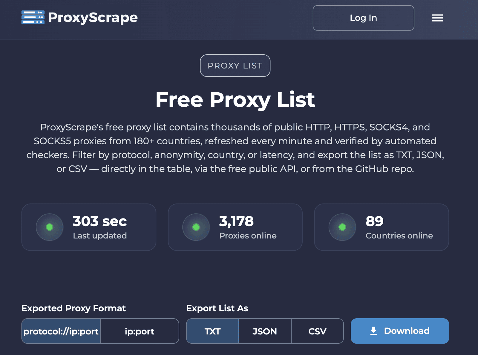ProxyScrape free proxy list