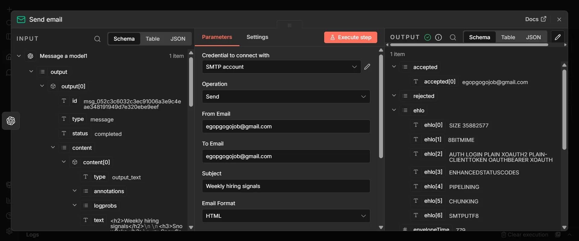 Opened Send email node