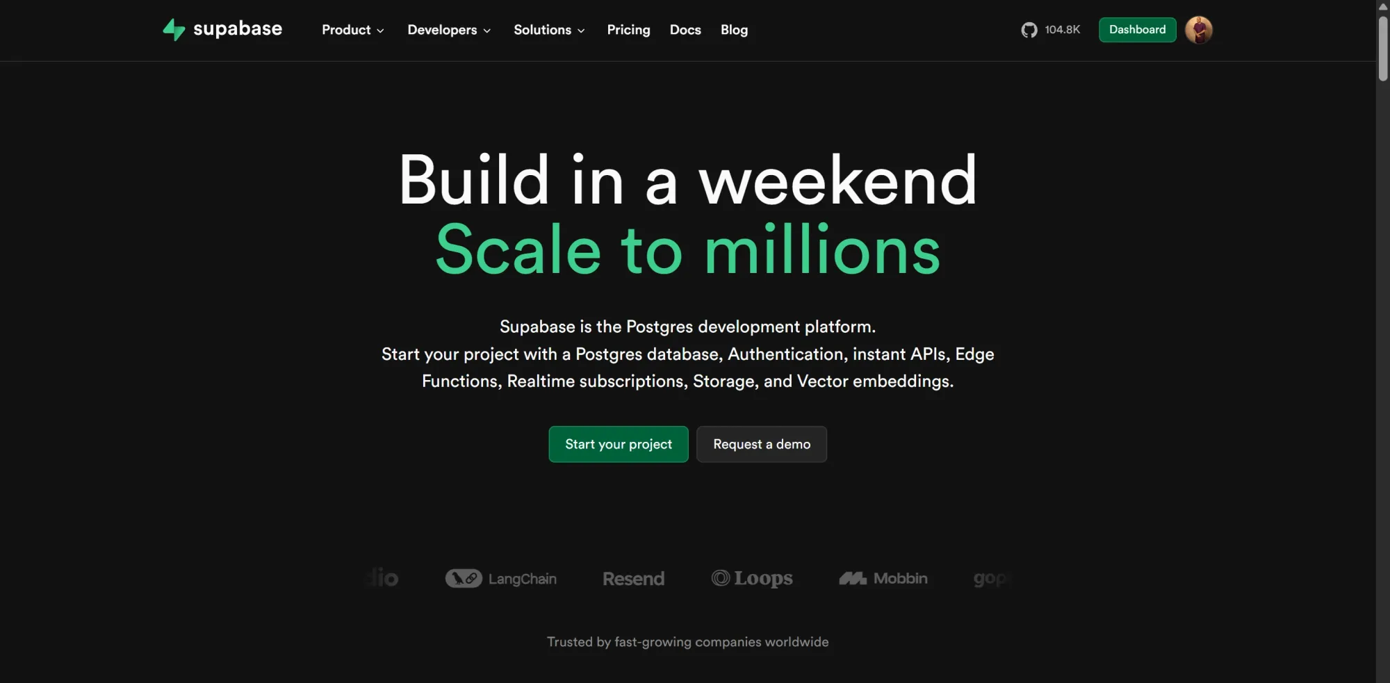 Supabase homepage