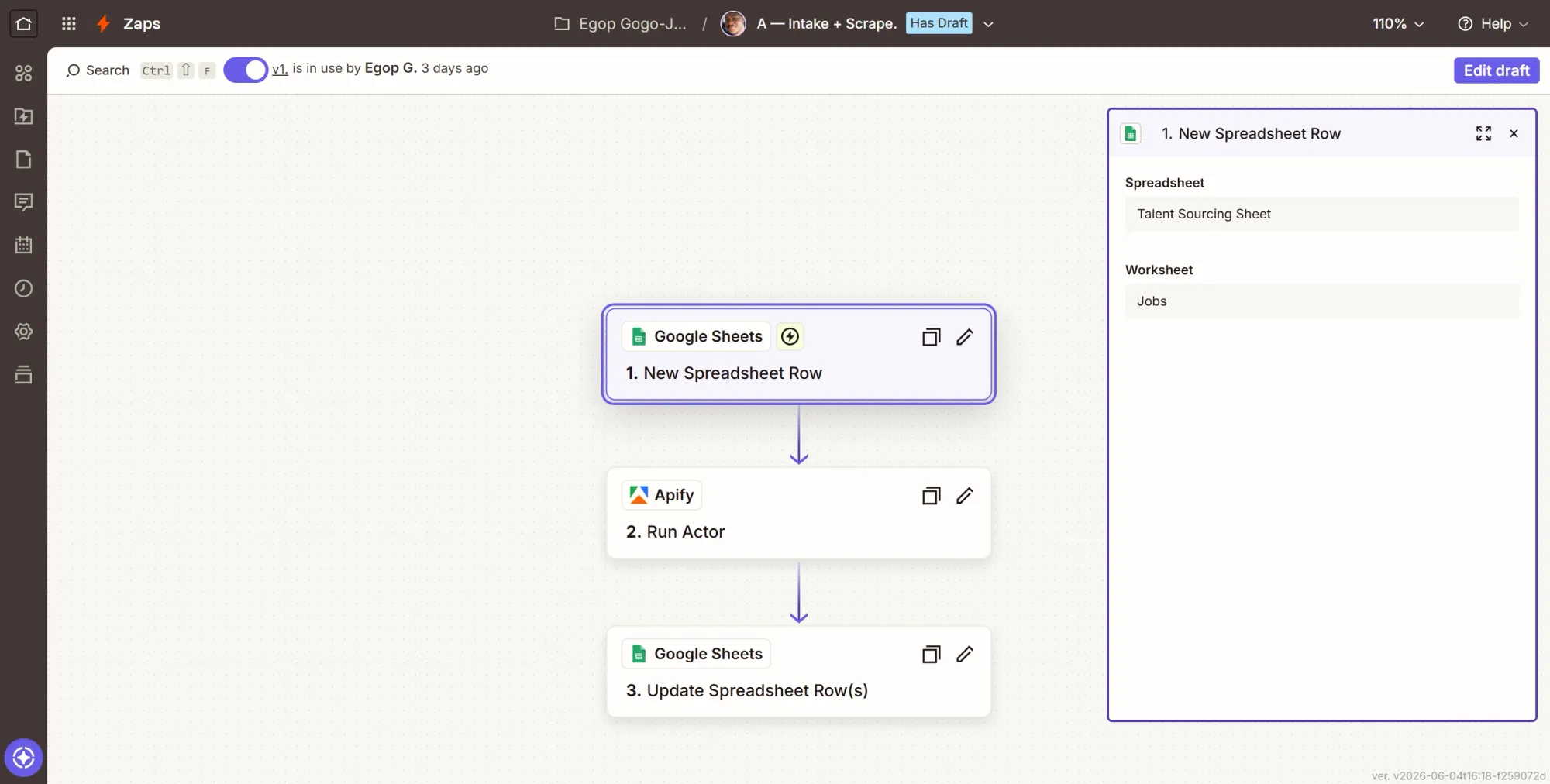 Zap A create new spreadsheet row step