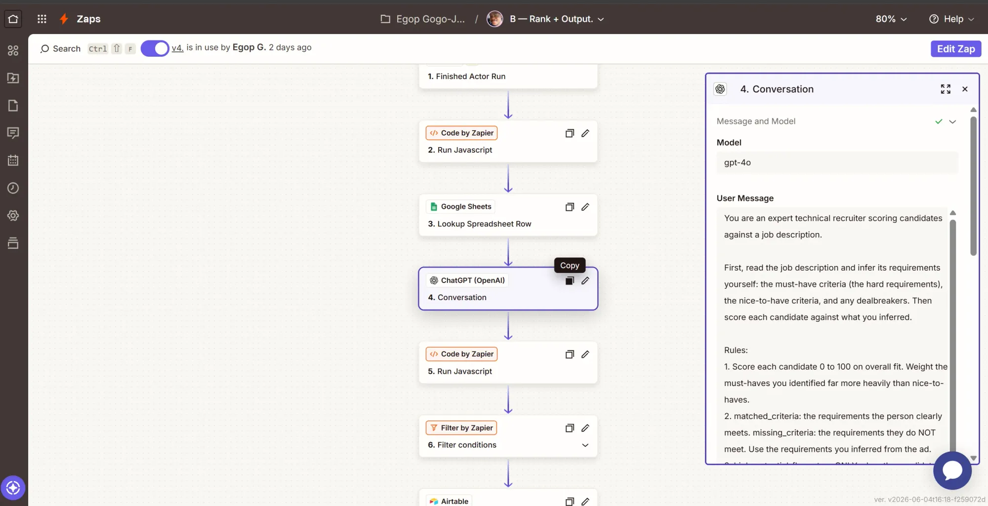 Zap B OpenAi chat step image