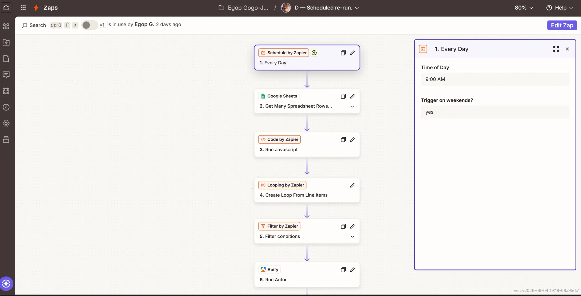 Zap D schedule by Zapier step
