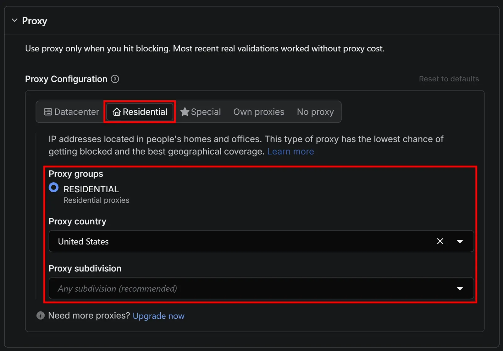 Enabling the Apify residential proxies