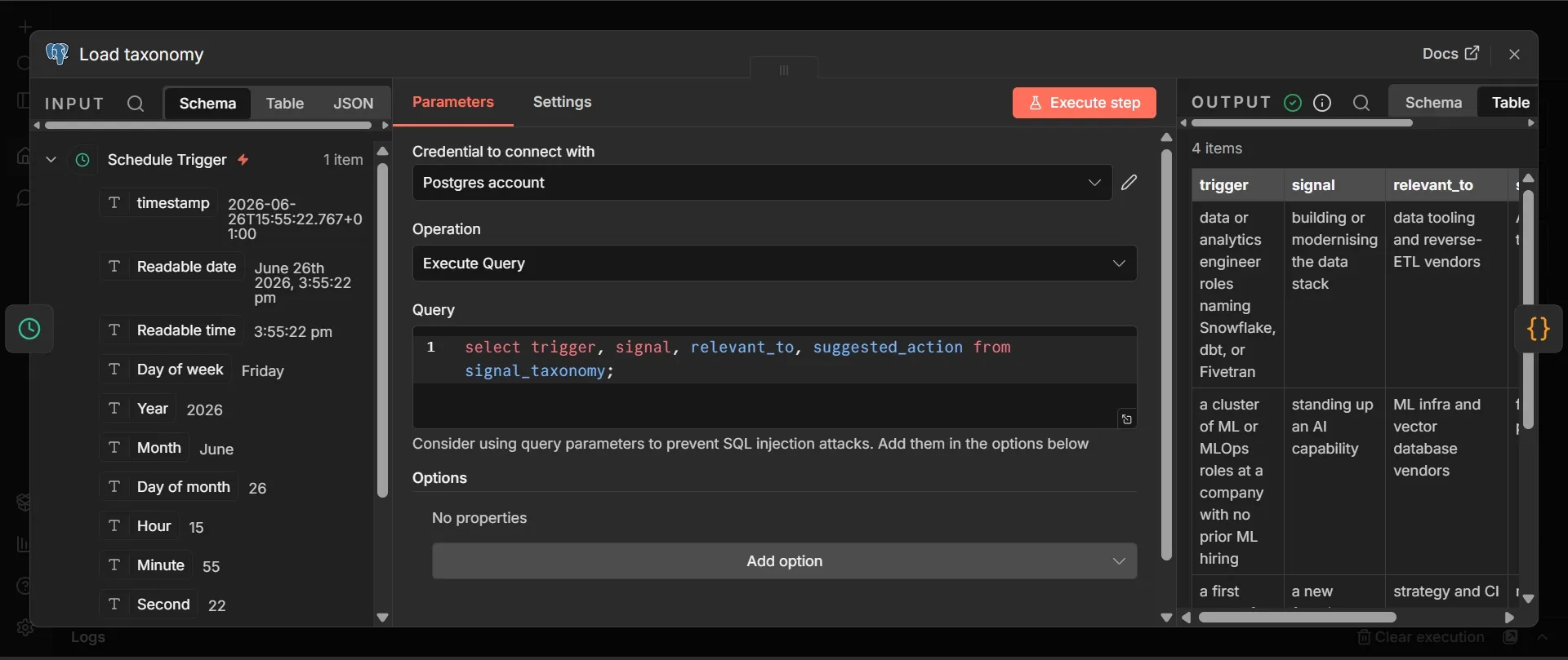 Opened Load taxonomy Postgres node